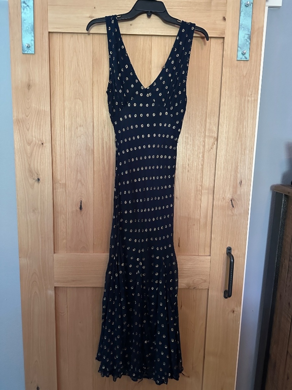 Ciao Lucia Clarette Navy Blue Gold Metallic Dot Georgette Slip Midi Dress M - Picture 6 of 9